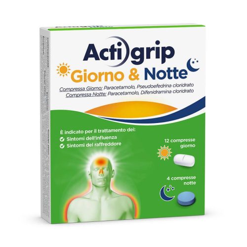 ACTIGRIP GIORNO E NOTTE Paracetamolo, Pseudoefedrina e Difenidramina - 12 + 4 Compresse Rivestite