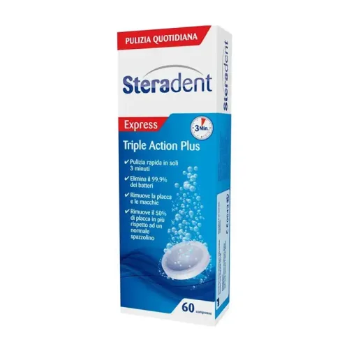 Steradent Triple Action Plus Pulitore Protesi Pulizia Dentiera - 60 Compresse