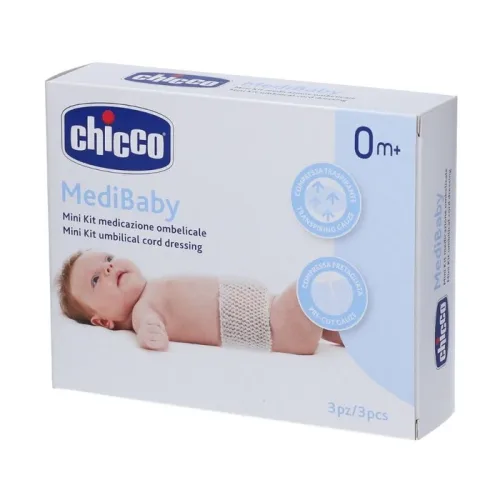 Chicco Mini Kit per Medicazione Ombelicale, 3 Compresse + 3 Bende a Rete